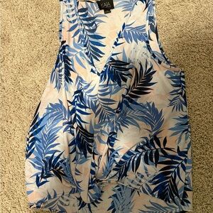 Kay Collective Blue and White Leaf Print Tank Top
